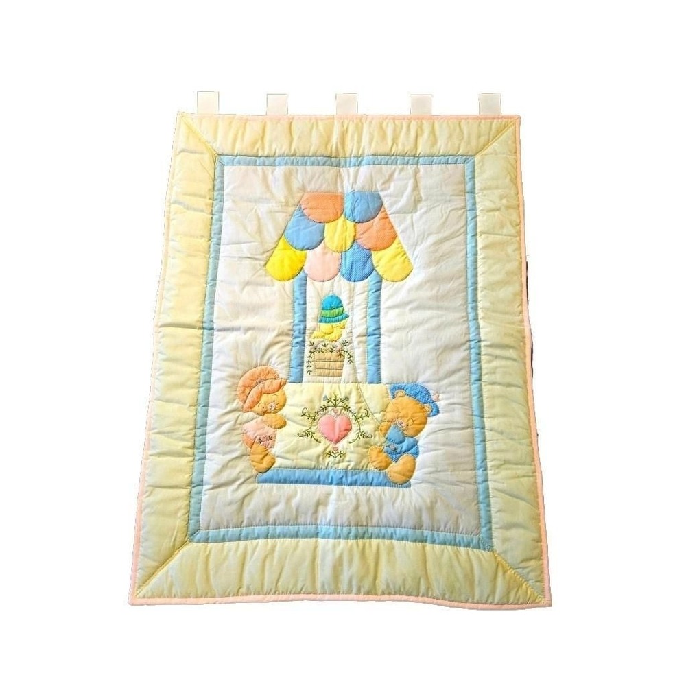 Vintage House of Hatten Baby Crib Quilt Wall Hanging Teddy Bear Hot Air Balloon